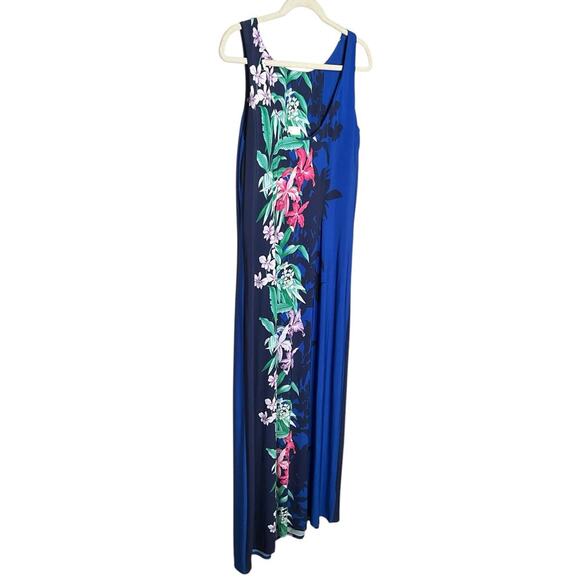Tommy Bahama Orchid Grove Maxi Floral Dress Schoop Neck Sleeveless Blue Sz L NWT - Picture 1 of 4